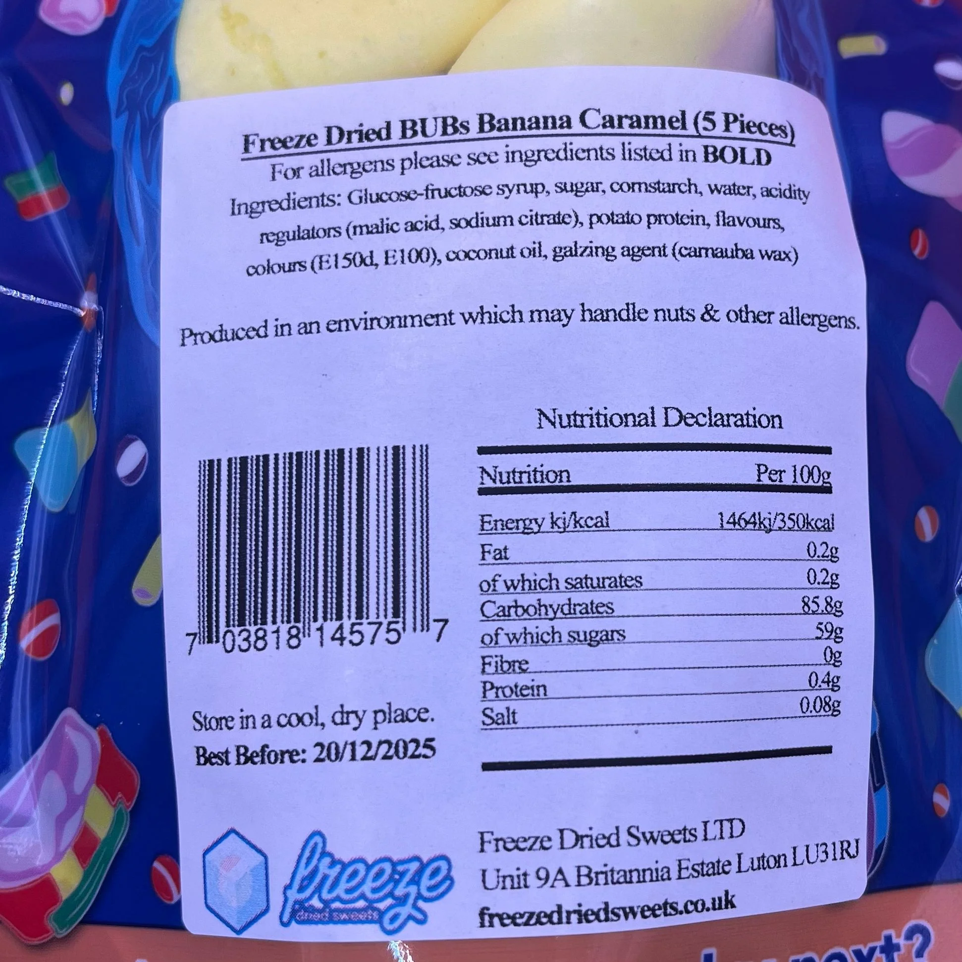 BUBs Banana Caramel 5 Pieces - Freeze Dried Sweets | Vegan - Image 3