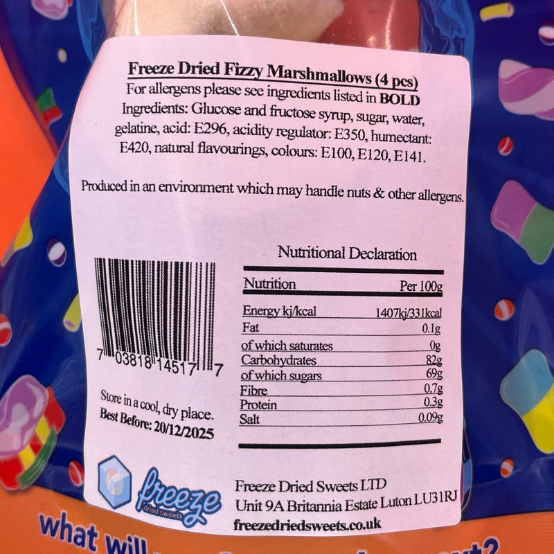 Fizzy Marshmallows 4 Pieces - Freeze Dried Sweets - Image 3
