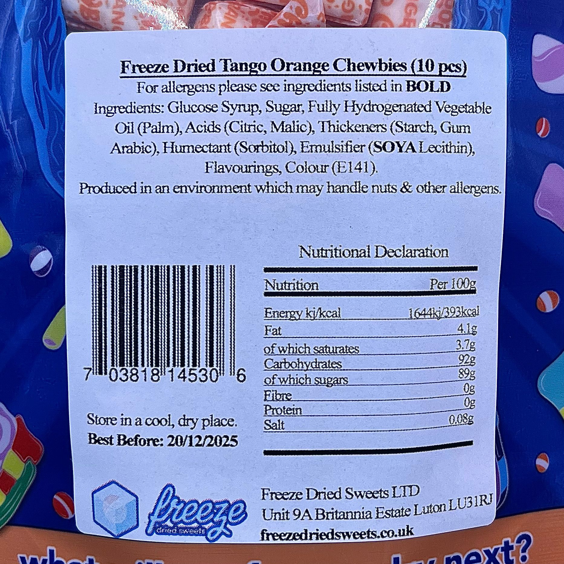 Tango Orange Chewbies 10 Pieces - Freeze Dried Sweets - Image 3