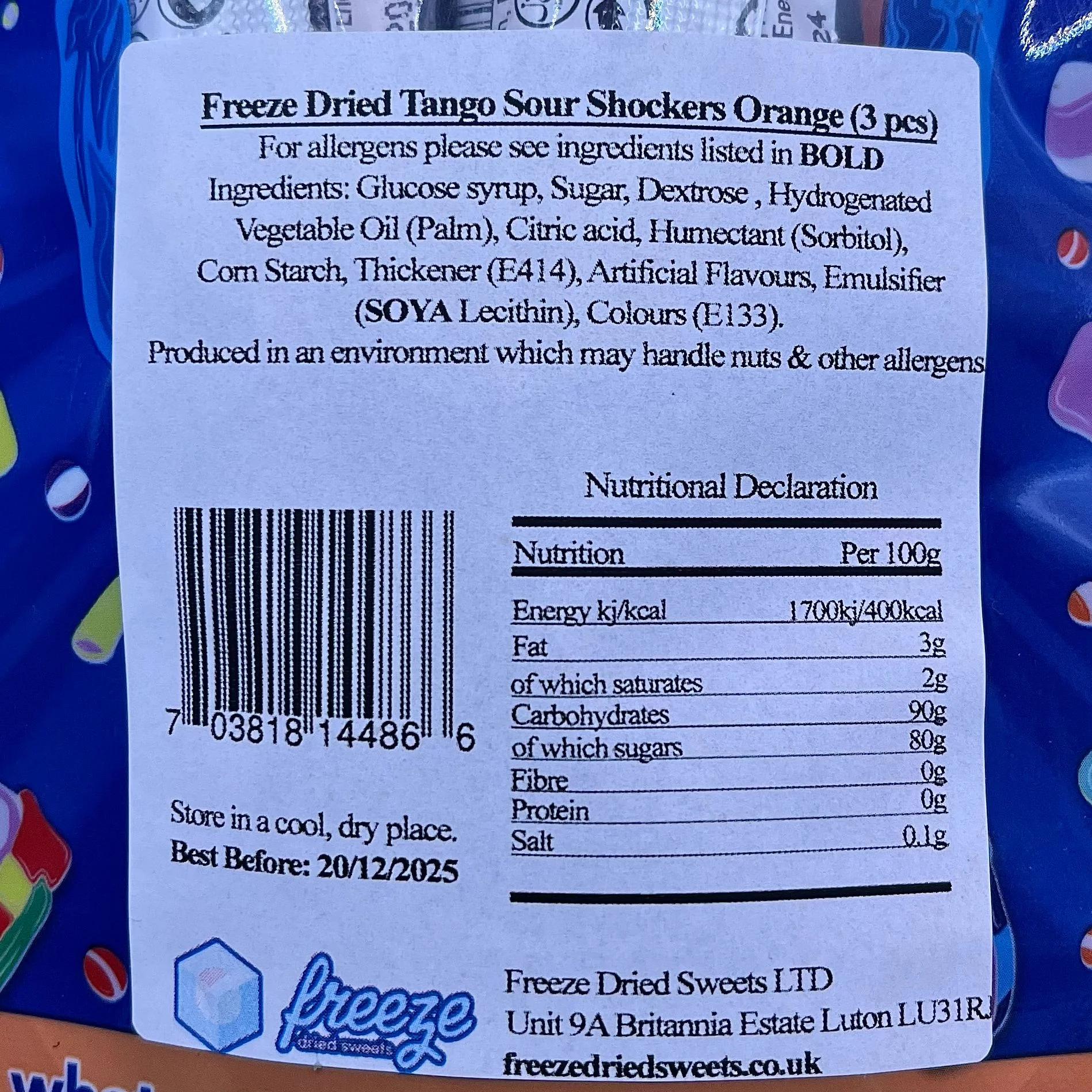 Tango Sour Shockers Orange Chew Bars - Freeze Dried Sweets - Image 3